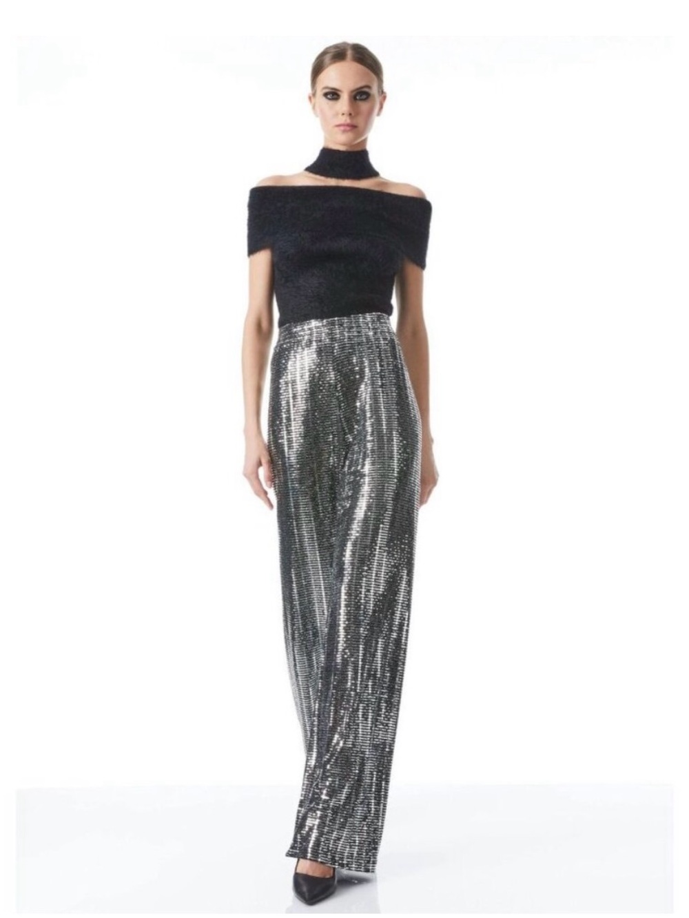 Alice + Olivia Elba Silver Wide-Leg Pants